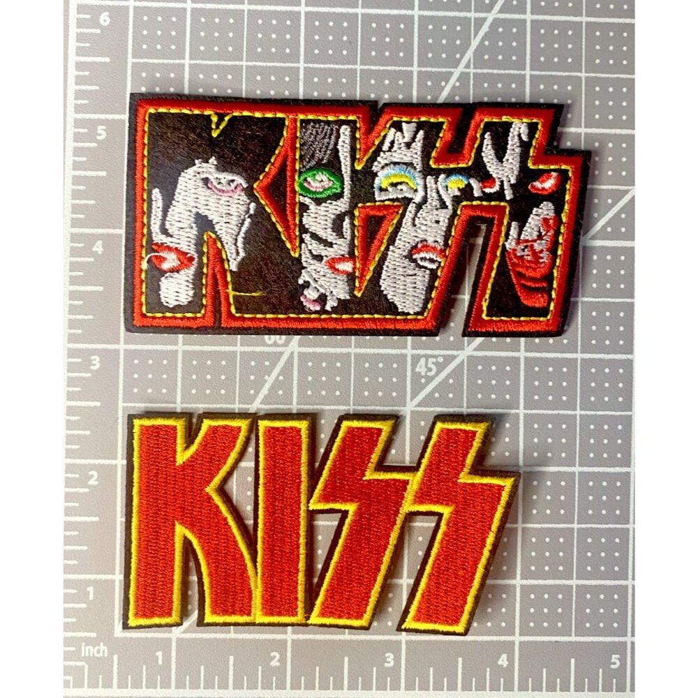 (2) KISS Simmons Red + Face Rock and Roll Band Red 4in Iron / Sew-On Patch